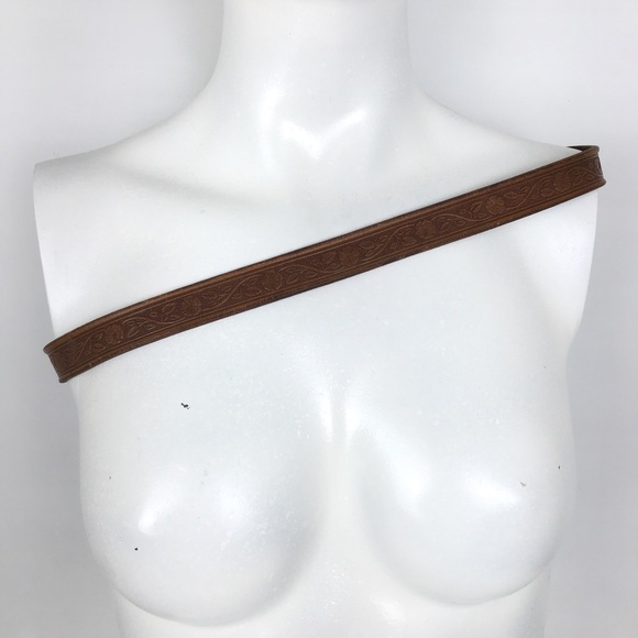 Thin Floral Tooled Leather Belt Brown by Colorado Leather Goods Feminine Western - Picture 8 of 10